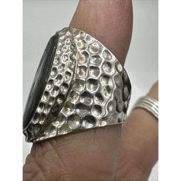 Abalone silver hammered ring size 5 signed 925 CFJ  Thai - Picture 4 of 9
